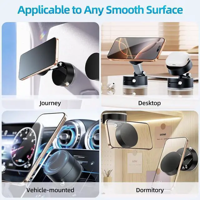 Alt view image 3 of 7 - Vacuum Suction Magnetic Phone Holder, 2-Pack Adjustable Vacuum Magnetic Car Phone Holder Foldable Vacuum Magnetic Cell Phone Holder Stand Suction Phone mount for iPhone 16/15/14/Gym/Shower/Car/Mirror