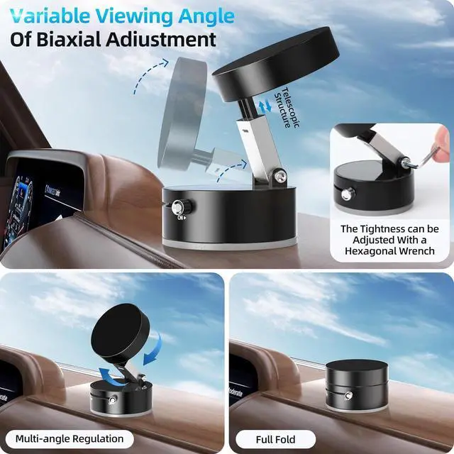 Alt view image 5 of 7 - Vacuum Suction Magnetic Phone Holder, 2-Pack Adjustable Vacuum Magnetic Car Phone Holder Foldable Vacuum Magnetic Cell Phone Holder Stand Suction Phone mount for iPhone 16/15/14/Gym/Shower/Car/Mirror