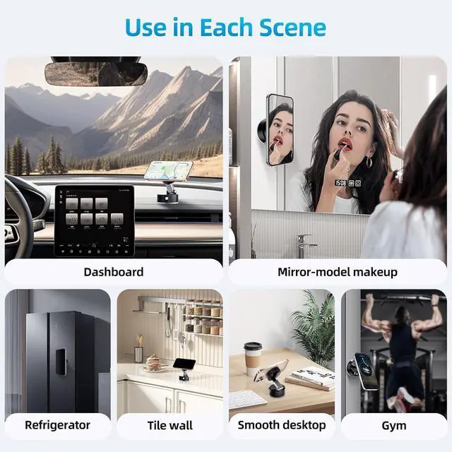 Alt view image 6 of 7 - Vacuum Suction Magnetic Phone Holder, 2-Pack Adjustable Vacuum Magnetic Car Phone Holder Foldable Vacuum Magnetic Cell Phone Holder Stand Suction Phone mount for iPhone 16/15/14/Gym/Shower/Car/Mirror