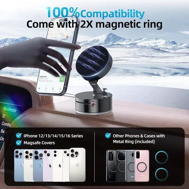 Alt view image 4 of 7 - Vacuum Suction Magnetic Phone Holder, 2-Pack Adjustable Vacuum Magnetic Car Phone Holder Foldable Vacuum Magnetic Cell Phone Holder Stand Suction Phone mount for iPhone 16/15/14/Gym/Shower/Car/Mirror