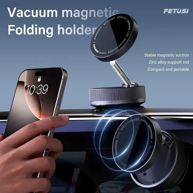 Alt view image 2 of 7 - Vacuum Magnetic Phone Holder - Upgraded 360° Rotatable Suction Cup Phone Mount,Foldable Portable Vacuum Strong Magnet Cell Phone Stand for Car Windshield Smooth Surface,Compatible with Magsafe iPhone