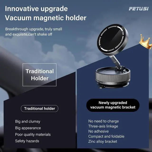 Alt view image 3 of 7 - Vacuum Magnetic Phone Holder - Upgraded 360° Rotatable Suction Cup Phone Mount,Foldable Portable Vacuum Strong Magnet Cell Phone Stand for Car Windshield Smooth Surface,Compatible with Magsafe iPhone