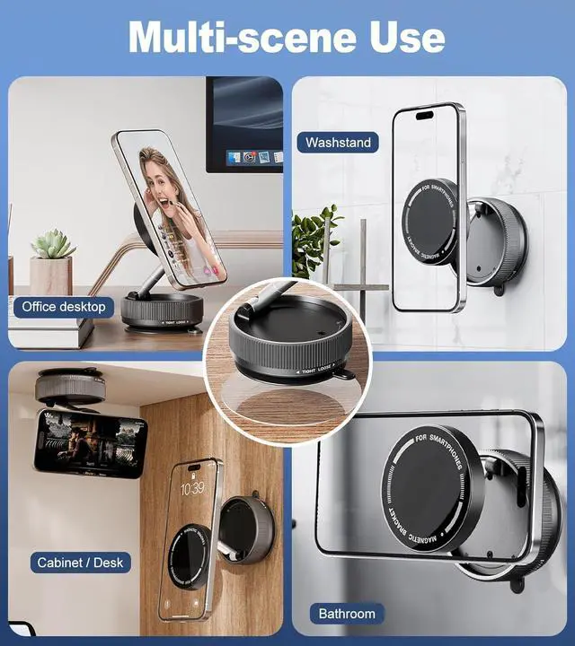 Alt view image 4 of 7 - Vacuum Magnetic Phone Holder - Upgraded 360° Rotatable Suction Cup Phone Mount,Foldable Portable Vacuum Strong Magnet Cell Phone Stand for Car Windshield Smooth Surface,Compatible with Magsafe iPhone