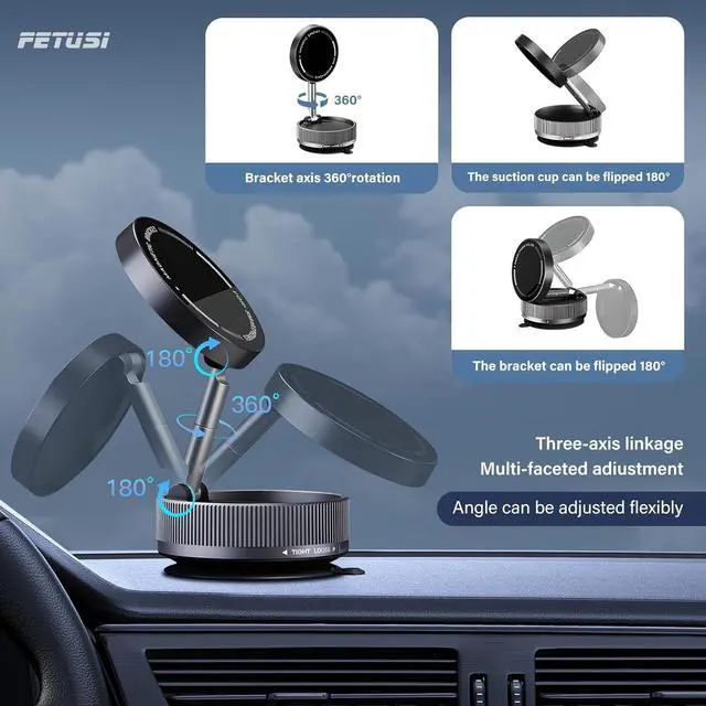 Alt view image 7 of 7 - Vacuum Magnetic Phone Holder - Upgraded 360° Rotatable Suction Cup Phone Mount,Foldable Portable Vacuum Strong Magnet Cell Phone Stand for Car Windshield Smooth Surface,Compatible with Magsafe iPhone