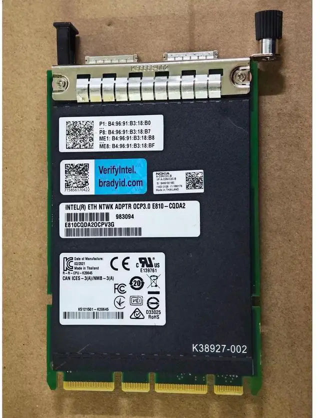 Alt view image 2 of 5 - Ethernet Network Adapter E810-CQDA2 for OCP 3.0 - PCI Express 4.0 x16 - 2 Port(s) - Optical Fiber - 100GBase-X - Plug-in Card