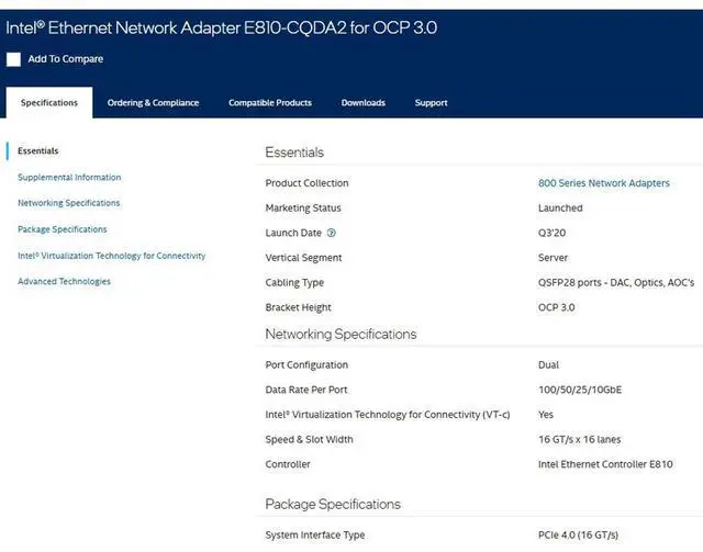 Alt view image 5 of 5 - Ethernet Network Adapter E810-CQDA2 for OCP 3.0 - PCI Express 4.0 x16 - 2 Port(s) - Optical Fiber - 100GBase-X - Plug-in Card