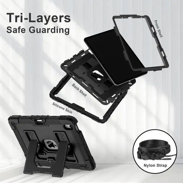 Alt view image 2 of 7 - Case for iPad Air 11 inch (2025 M3 / 2024 M2), Shockproof Design with Pencil Holder/Screen Protector, Protective Cover for iPad Air 4th/5th/6th/7th Generation - Black