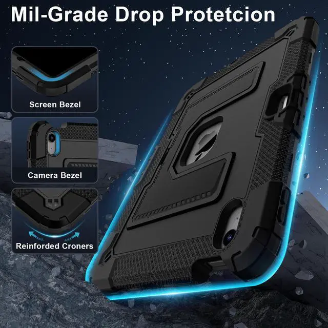 Alt view image 3 of 7 - Case for iPad Air 11 inch (2025 M3 / 2024 M2), Shockproof Design with Pencil Holder/Screen Protector, Protective Cover for iPad Air 4th/5th/6th/7th Generation - Black