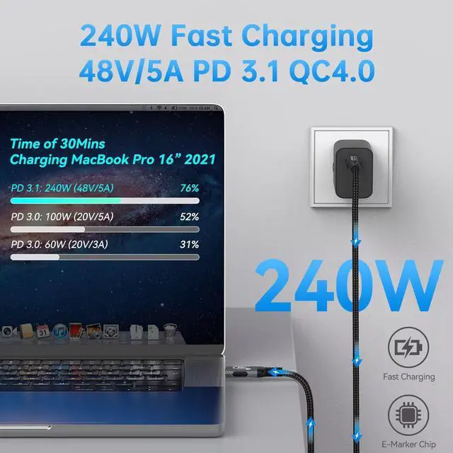 Alt view image 5 of 7 - Thunderbolt 5 Cable, Supports 8K Display/ 80Gbps Data Transfer/ 120Gbps Bandwidth Boost/ 240W Fast Charging, Compatible with Thunderbolt 4, USB4, Thunderbolt 3 and USB-C, Black, 3.3FT