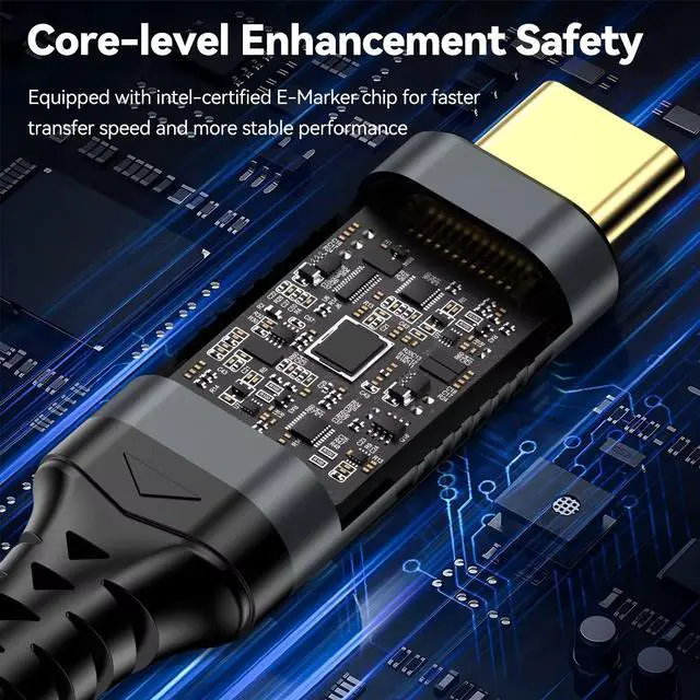 Alt view image 3 of 7 - Thunderbolt 5 Cable, Supports 8K Display/ 80Gbps Data Transfer/ 120Gbps Bandwidth Boost/ 240W Fast Charging, Compatible with Thunderbolt 4, USB4, Thunderbolt 3 and USB-C, Black, 3.3FT