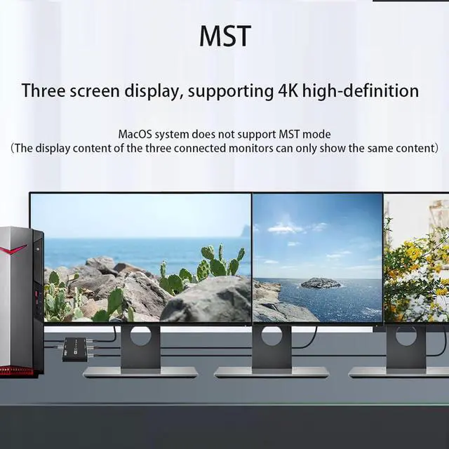 Alt view image 7 of 7 - MST hub 8k DisplayPort Splitter 1 in 3 Out 8K@30Hz 4K@120Hz DP 1.4 Splitter Triple MST SST Hub Adapter 1x3 Port for 1 DisplayPort Ultra HD Source to 3 HD Display Port (DP to 3DP)