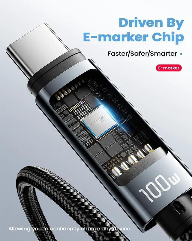 Alt view image 2 of 7 - 100W USB C to C Cable,Wattage Display Cord, 6.6FT Nylon Braided Fast Charging Cable with LED Display for iPhone 15/15 Pro/15 Plus,iPad Air, MacBook Pro, Galaxy S24/S23, Drone, Cameras(1Pack)