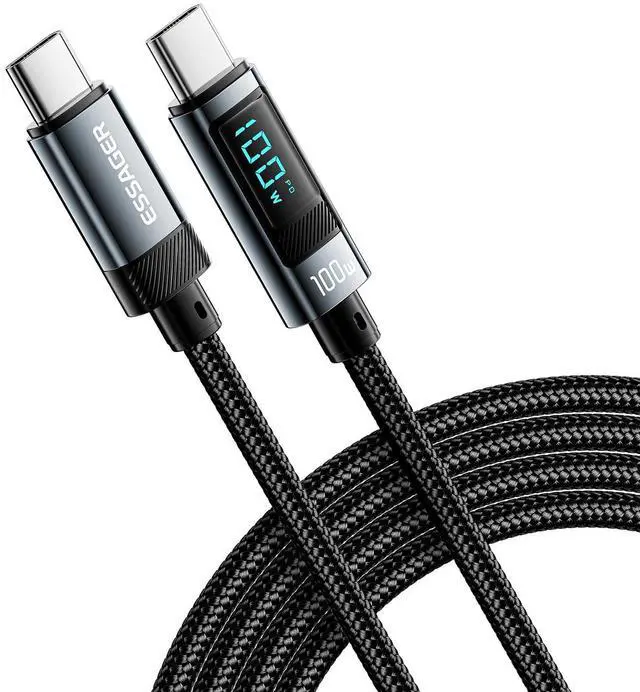 Main image of 100W USB C to C Cable,Wattage Display Cord, 6.6FT Nylon Braided Fast Charging Cable with LED Display for iPhone 15/15 Pro/15 Plus,iPad Air, MacBook Pro, Galaxy S24/S23, Drone, Cameras(1Pack)