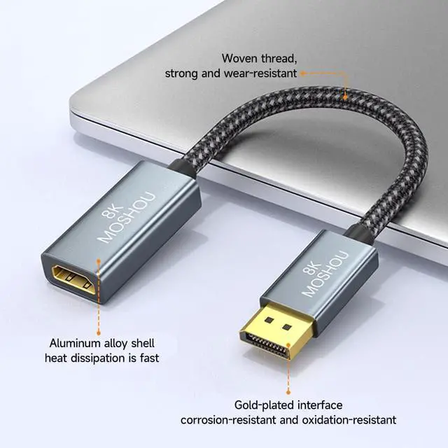 Alt view image 6 of 6 - DisplayPort 1.4 to HDMI 2.1 Adapter, Support 4k@120Hz, 8K@60Hz, HDR, Uni-Directional Converter for RTX3080/3090, RX6800/6900 and More