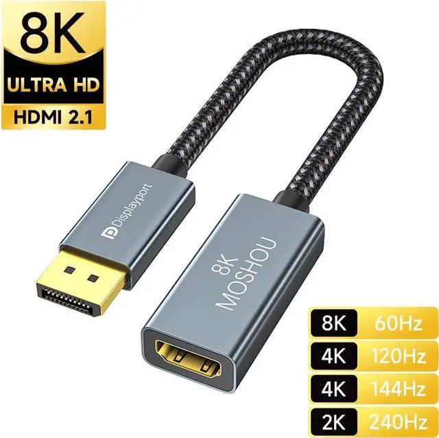 Alt view image 2 of 6 - DisplayPort 1.4 to HDMI 2.1 Adapter, Support 4k@120Hz, 8K@60Hz, HDR, Uni-Directional Converter for RTX3080/3090, RX6800/6900 and More