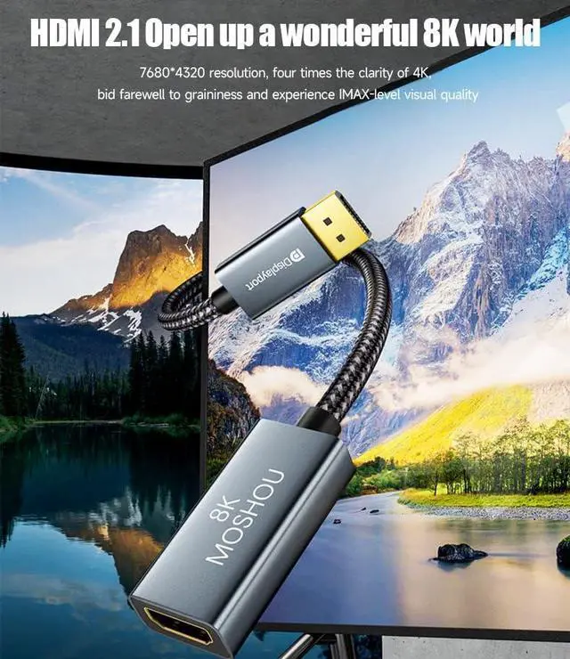 Alt view image 4 of 6 - DisplayPort 1.4 to HDMI 2.1 Adapter, Support 4k@120Hz, 8K@60Hz, HDR, Uni-Directional Converter for RTX3080/3090, RX6800/6900 and More