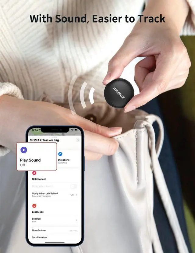 Alt view image 4 of 7 - MOMAX Key Finder, Tracker Tag, Works with Apple Find My (iOS Only), Key Tracker with APP,Sound Location, Key Locator Tracker for Luggage, Suitcase, Wallet, Pet, Kid