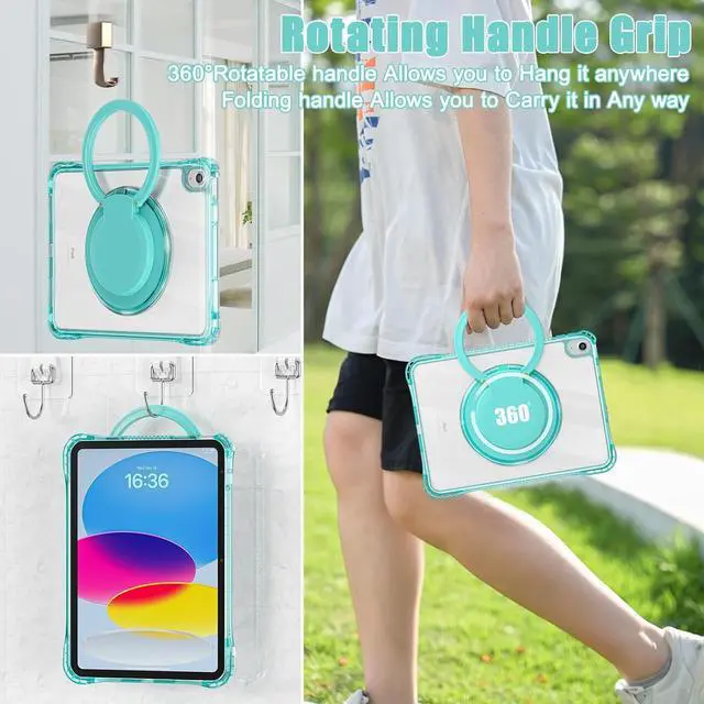 Alt view image 5 of 7 - Case for iPad Case 11 inch (A16) 11th Generation 2025 / iPad 10.9 Inch 10th Generation 2022, Heavy Duty Shockproof Kids Screen Protector Rotate Stand Clear Back Tablet Cover,Clear Green