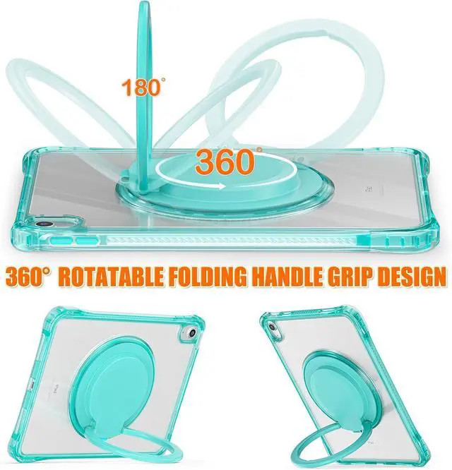 Alt view image 2 of 7 - Case for iPad Case 11 inch (A16) 11th Generation 2025 / iPad 10.9 Inch 10th Generation 2022, Heavy Duty Shockproof Kids Screen Protector Rotate Stand Clear Back Tablet Cover,Clear Green