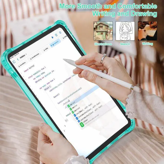 Alt view image 7 of 7 - Case for iPad Case 11 inch (A16) 11th Generation 2025 / iPad 10.9 Inch 10th Generation 2022, Heavy Duty Shockproof Kids Screen Protector Rotate Stand Clear Back Tablet Cover,Clear Green