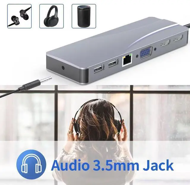 Alt view image 7 of 7 - USB C Docking Station Dual Monitor for De-ll/H-P/Len-ovo/Sur-face Laptop, 14 in 1 Triple Display Hub Multiple Adapter, Dongle with 2 HDMI 4K+VGA+5 Port+100W PD Charger+Ethernet+SD/TF+Audio