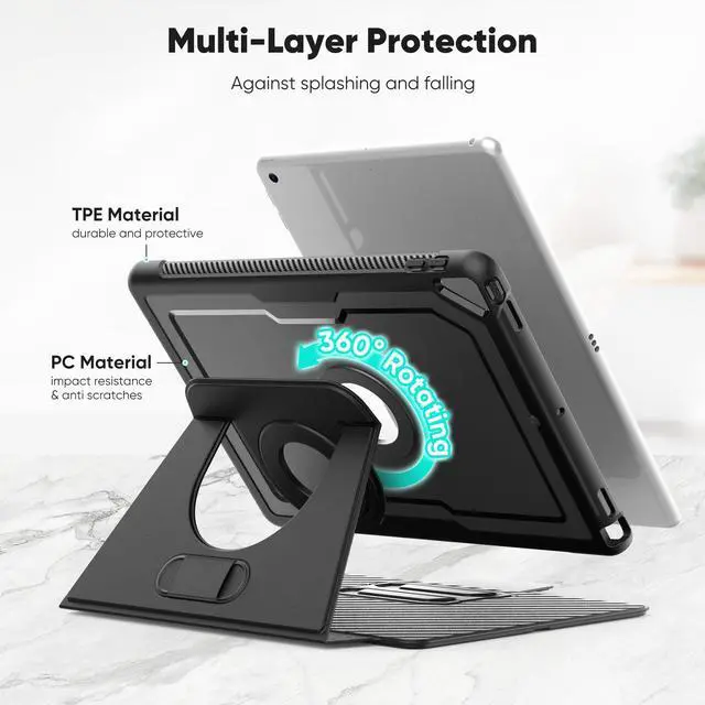 Alt view image 3 of 7 - Rotating Case for iPad 9th/8th/7th Generation 10.2'', Strong Magnetic Auto Sleep Shockproof Case - 360 Degree Rotating Stand Cover with Pencil Holder, Auto Wake Sleep, Black