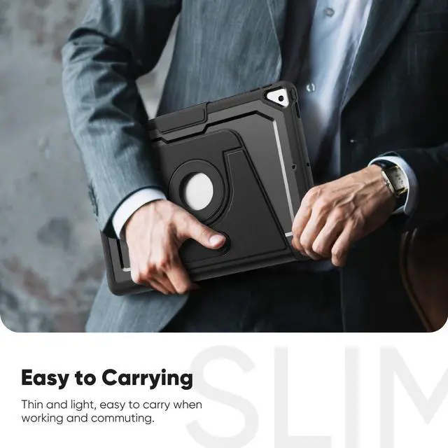 Alt view image 6 of 7 - Rotating Case for iPad 9th/8th/7th Generation 10.2'', Strong Magnetic Auto Sleep Shockproof Case - 360 Degree Rotating Stand Cover with Pencil Holder, Auto Wake Sleep, Black