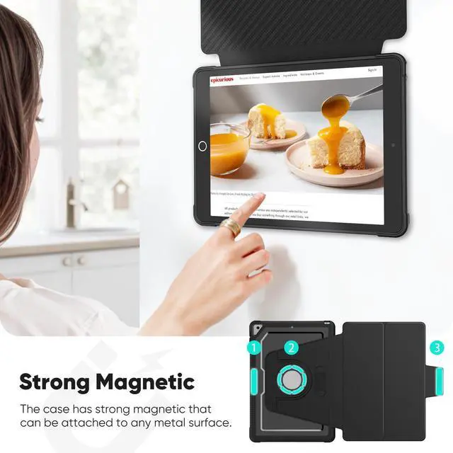 Alt view image 5 of 7 - Rotating Case for iPad 9th/8th/7th Generation 10.2'', Strong Magnetic Auto Sleep Shockproof Case - 360 Degree Rotating Stand Cover with Pencil Holder, Auto Wake Sleep, Black