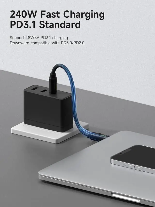 Alt view image 7 of 7 - USB 4 Cable, LED Display USB C 240W Fast Charging Cable with 8K@60Hz 40Gbps Data Transfer Thunderbolt 4/3 Video Cord for iPhone 16/15 Pro Max, iPad, MacBook Pro Air 3.3ft