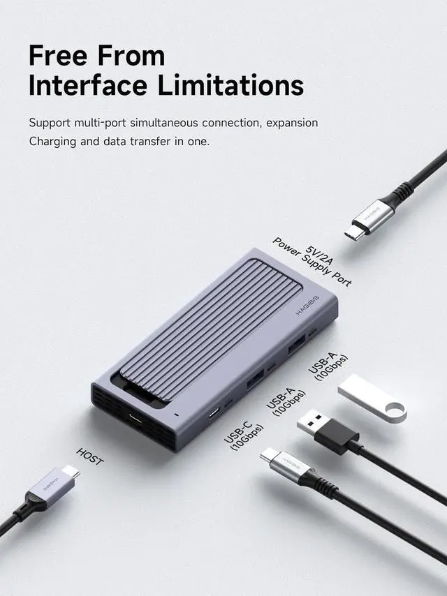 Alt view image 4 of 7 - Hagibis USB C Hub with M.2 SSD Enclosure, Magnetic Cover Easy Disassemble External Hard Drive Enclosure with 10Gbps USB 3.1, USB C for MacBook Pro, iPhone15 Pro Max, Mac Mini, Laptop, PC (HB777)
