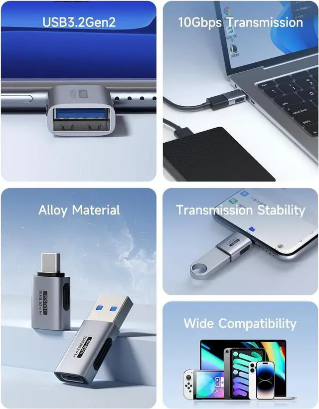 Alt view image 2 of 7 - USB C to USB Adapter, 10Gbps USB C Male to USB A 3.2 Gen2 Female High-Speed Data Transfer for iPhone 16 15 MacBook Pro Air, Other Type C or Thunderbolt Devices (TUA02)