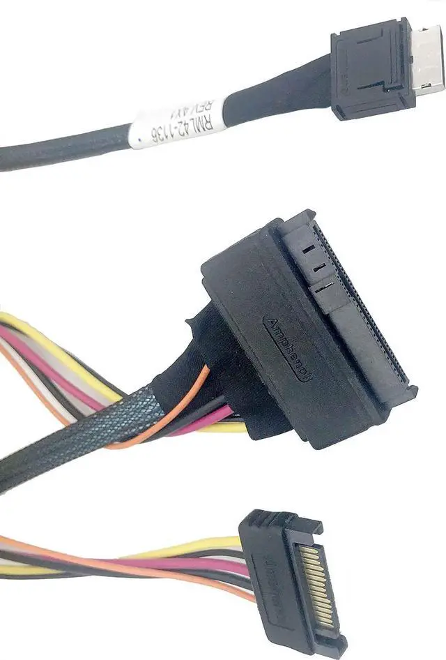 Alt view image 2 of 3 - OCuLink 4X to NVMe U.2 SSD,SFF-8611 to SFF-8639 Cable with Power 100cm