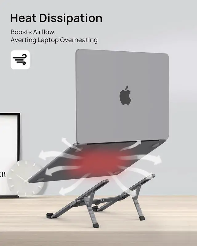 Alt view image 6 of 7 - Ultra Compact, Foldable & Portable Laptop Stand for Desk, Lightweight Tablet Stand for Business Travel, Library, Cafe, 6 Level Height Ergonomic Aluminum Computer Holder for 10-16" Laptops
