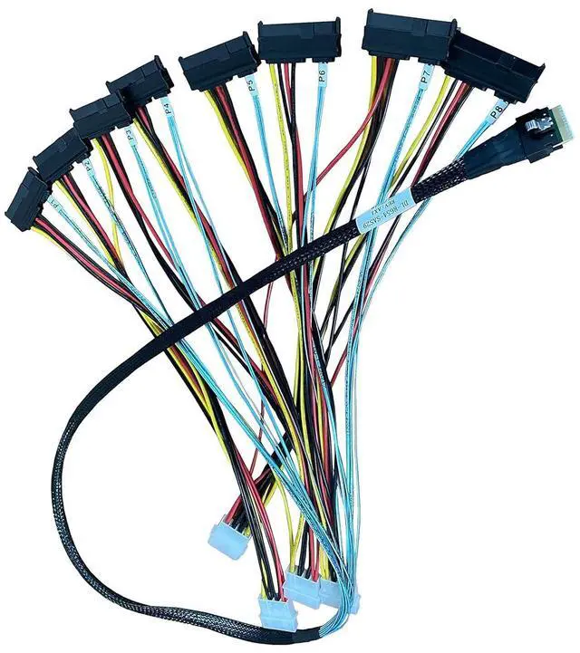 Main image of SlimSAS 8X to 8*SAS, SFF-8654 74pin to 8*SFF-8482 29pin with 4*Big4pin Power Cable(100CM)