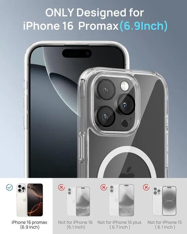 Alt view image 2 of 7 - 3-in-1 for iPhone 16 Pro Max Case,[1X Screen Protector + 1X Camera Lens Protector][Military-Grade Protection][Not-Yellowing] Shockproof Magnetic Case for iPhone 16 Pro Max 6.9 Inch, Clear