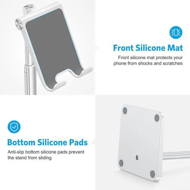 Alt view image 3 of 7 - Cell Phone Stand, Adjustable Angle Height Desk Phone Dock Holder for iPhone SE 16 Pro Max/Plus/XS/XR, Galaxy S20 / S10 / S9 / S8 and Other Phones (3.5-7.0-Inch),Silver