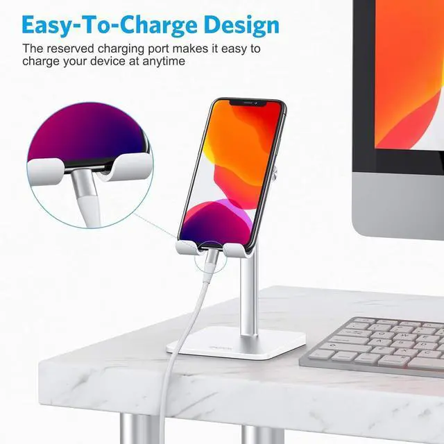 Alt view image 4 of 7 - Cell Phone Stand, Adjustable Angle Height Desk Phone Dock Holder for iPhone SE 16 Pro Max/Plus/XS/XR, Galaxy S20 / S10 / S9 / S8 and Other Phones (3.5-7.0-Inch),Silver