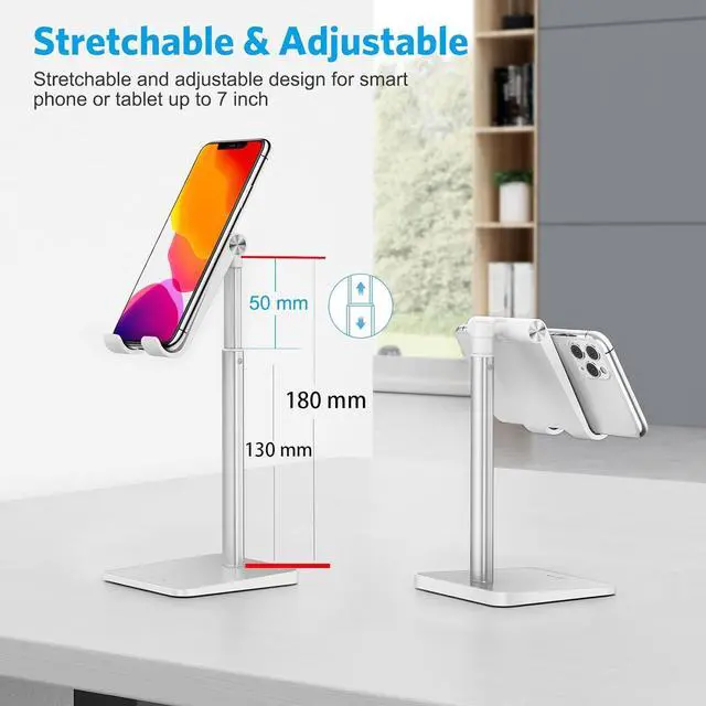 Alt view image 5 of 7 - Cell Phone Stand, Adjustable Angle Height Desk Phone Dock Holder for iPhone SE 16 Pro Max/Plus/XS/XR, Galaxy S20 / S10 / S9 / S8 and Other Phones (3.5-7.0-Inch),Silver