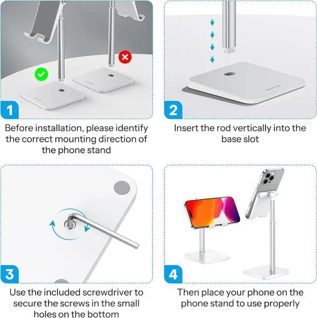 Alt view image 7 of 7 - Cell Phone Stand, Adjustable Angle Height Desk Phone Dock Holder for iPhone SE 16 Pro Max/Plus/XS/XR, Galaxy S20 / S10 / S9 / S8 and Other Phones (3.5-7.0-Inch),Silver