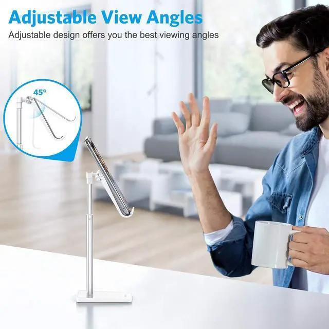 Alt view image 6 of 7 - Cell Phone Stand, Adjustable Angle Height Desk Phone Dock Holder for iPhone SE 16 Pro Max/Plus/XS/XR, Galaxy S20 / S10 / S9 / S8 and Other Phones (3.5-7.0-Inch),Silver