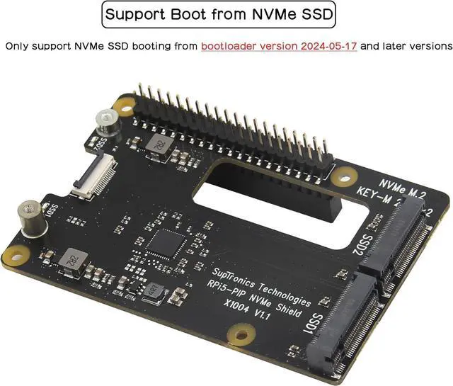 Alt view image 4 of 7 - X1004 PCIe to Dual M.2 HAT NVMe 2280 SSD PCIe Peripheral Board for Raspberry Pi 5