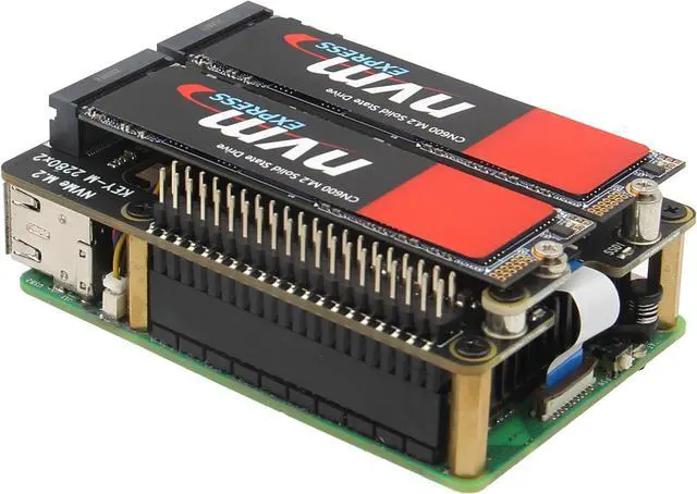 Alt view image 7 of 7 - X1004 PCIe to Dual M.2 HAT NVMe 2280 SSD PCIe Peripheral Board for Raspberry Pi 5