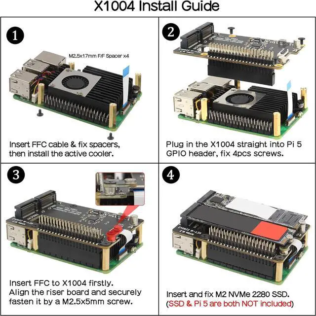 Alt view image 6 of 7 - X1004 PCIe to Dual M.2 HAT NVMe 2280 SSD PCIe Peripheral Board for Raspberry Pi 5