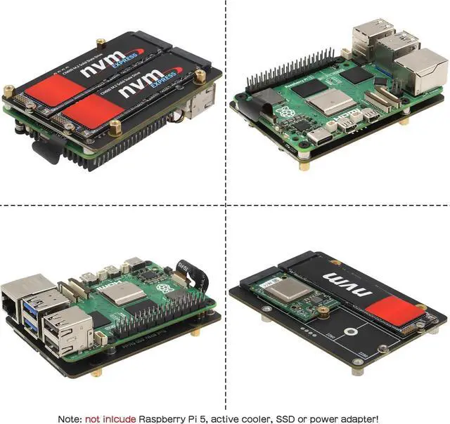 Alt view image 6 of 7 - X1005 PCIe to Bottom Dual M.2 HAT NVMe SSD PCIe Peripheral Board for Raspberry Pi 5 Support M.2 2230/2242/2260/2280 SSD