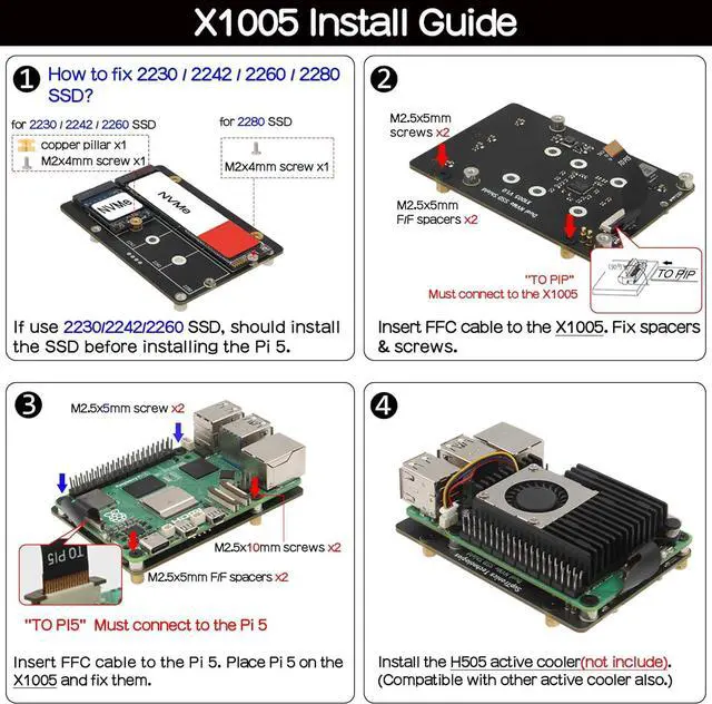 Alt view image 4 of 7 - X1005 PCIe to Bottom Dual M.2 HAT NVMe SSD PCIe Peripheral Board for Raspberry Pi 5 Support M.2 2230/2242/2260/2280 SSD