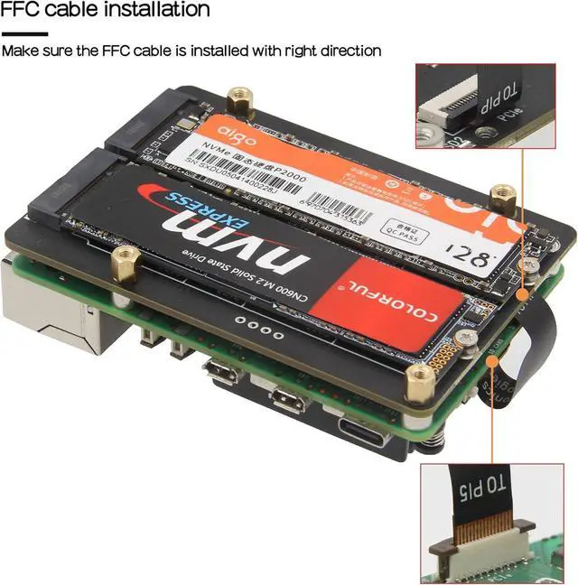 Alt view image 5 of 7 - X1005 PCIe to Bottom Dual M.2 HAT NVMe SSD PCIe Peripheral Board for Raspberry Pi 5 Support M.2 2230/2242/2260/2280 SSD