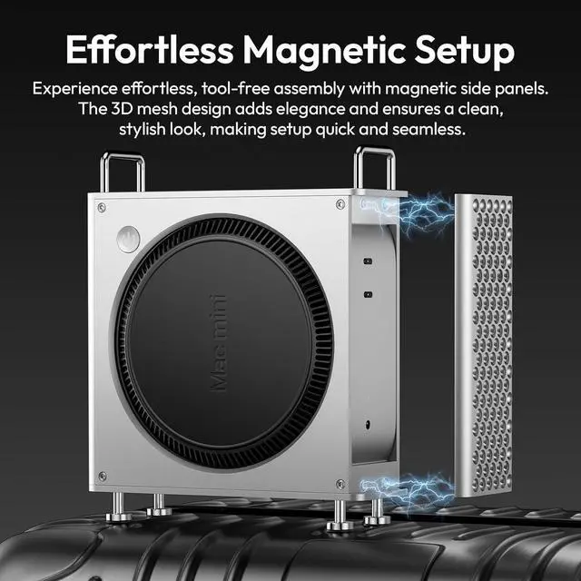 Alt view image 5 of 7 - Mac mini Case, Aluminum Case Compatible with 2024 Mac mini M4/M4 Pro, Heat Dissipation Aluminum Mac mini M4 Mount Rack, Mac mini M4 Holder Anti-Scratch Shockproof Portable Small Stand