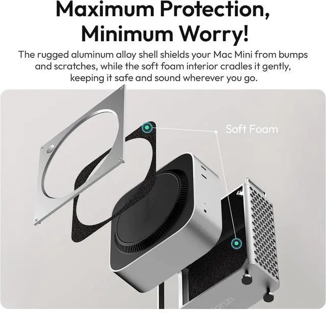 Alt view image 4 of 7 - Mac mini Case, Aluminum Case Compatible with 2024 Mac mini M4/M4 Pro, Heat Dissipation Aluminum Mac mini M4 Mount Rack, Mac mini M4 Holder Anti-Scratch Shockproof Portable Small Stand