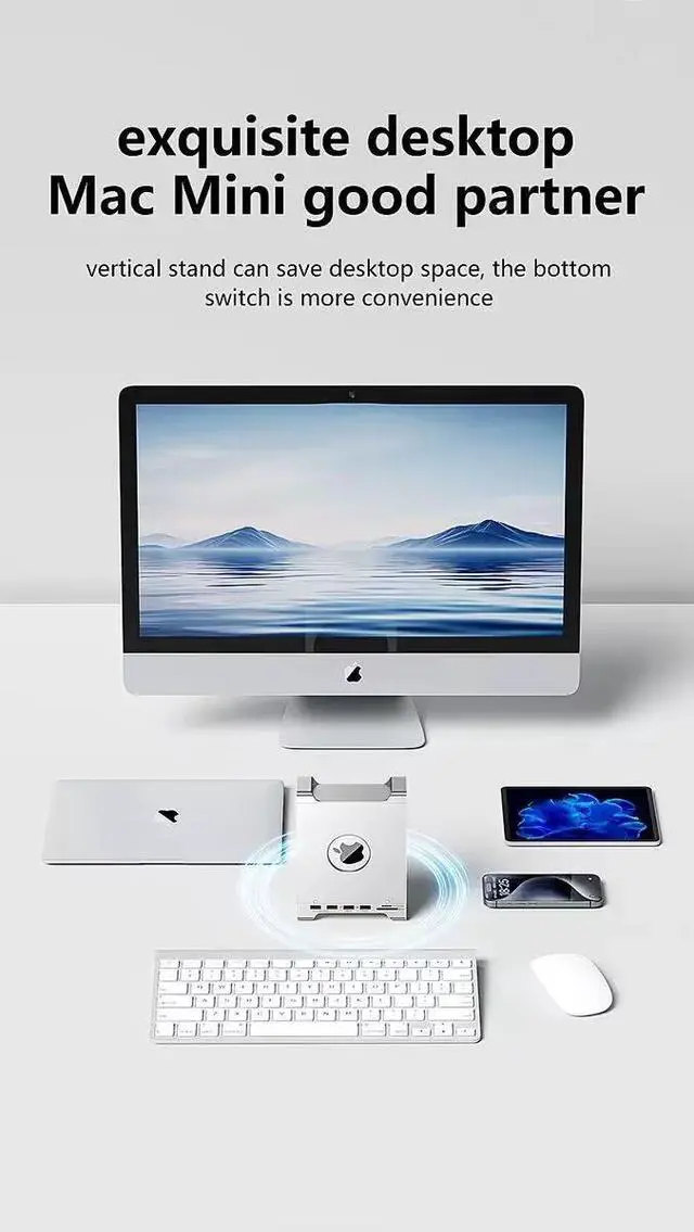 Alt view image 6 of 7 - Mac mini M4 Hub & Chassis with NVMe SSD Enclosure, Mac mini M4 Dock with 2xUSB A 10Gbps, 2XUSB A Data Port, SD/TF 3.0 Card Reader for Mac mini M4, Mac mini M4 Pro - Silver