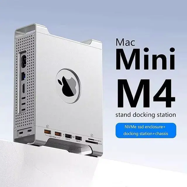 Alt view image 2 of 7 - Mac mini M4 Hub & Chassis with NVMe SSD Enclosure, Mac mini M4 Dock with 2xUSB A 10Gbps, 2XUSB A Data Port, SD/TF 3.0 Card Reader for Mac mini M4, Mac mini M4 Pro - Silver